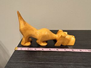 Hand Carved Wood Stretching Dog Folk Art Small Wood Sculpture